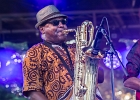 IMG 7816  Selwyn Birchwood (chant, guitare), Regi Oliver (sax baryton, flûte traversière), Courtney Girlie (batterie), Donald « Huuf » Wright (basse) : 2018, BLUES, CONCERT, HARGEVILLE, SELWYN BIRCHWOOD, TRACTEUR BLUES