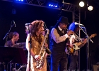 20210617-IMG 0193  Boney Fields (chant, trompette), Icheme Zouggart (basse), Nadége Dumas (saxophones, chant), Pierre Chabrele (trombone), Bruno Pimienta (batterie), Alex Soubry (guitare), Rachid Guissous (claviers) : BONEY FIELDS, PARIS, PARIS-NEW MORNING